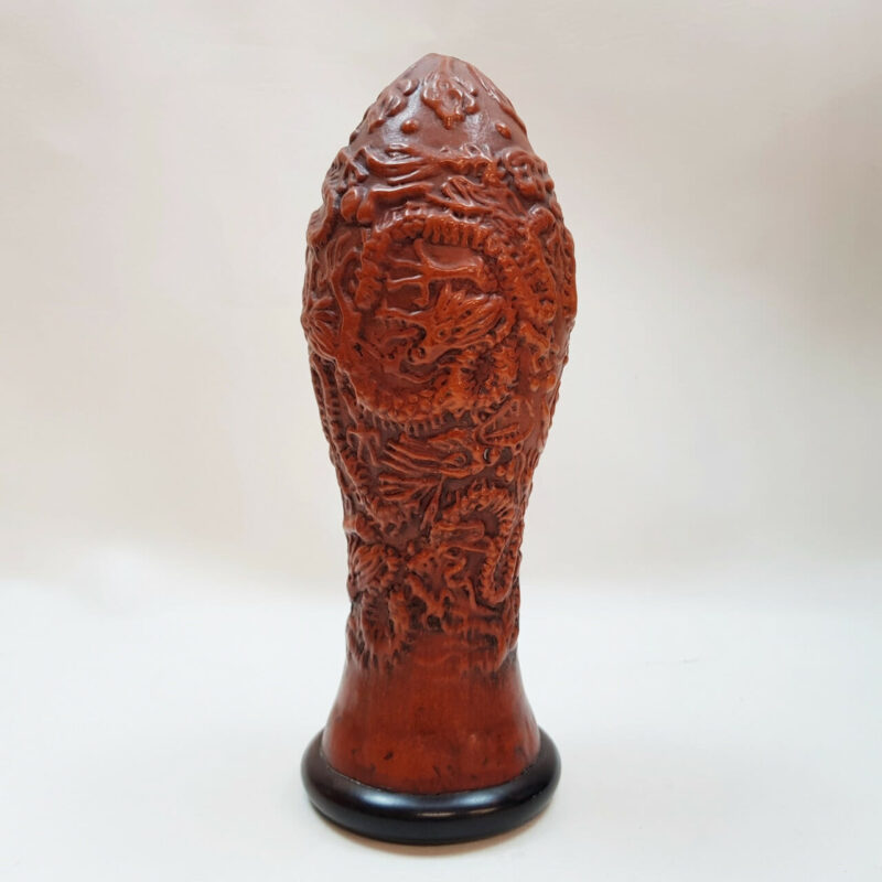 Chinese Cinnabar Gourd Shape Dragon Carving Statue #46175