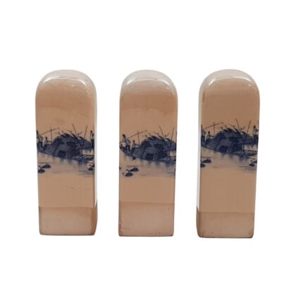Set of 3 Chinese Porcelain Seals – Hand-Painted Boat Scene – Unmarked – 5cm #47615