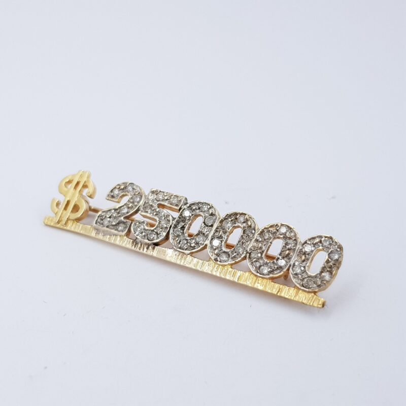 14ct Yellow Gold "$250000" Diamond Brooch Val $1620 #23592