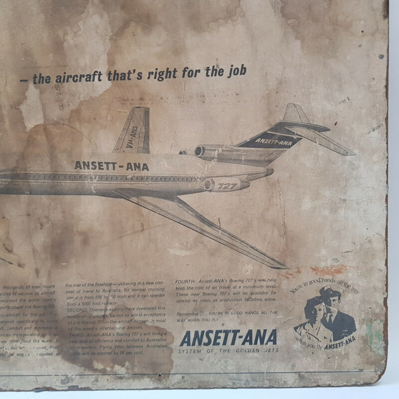 Vintage Retro Ansett-Ana Airline with Boeing 727 Plane Sign #46632