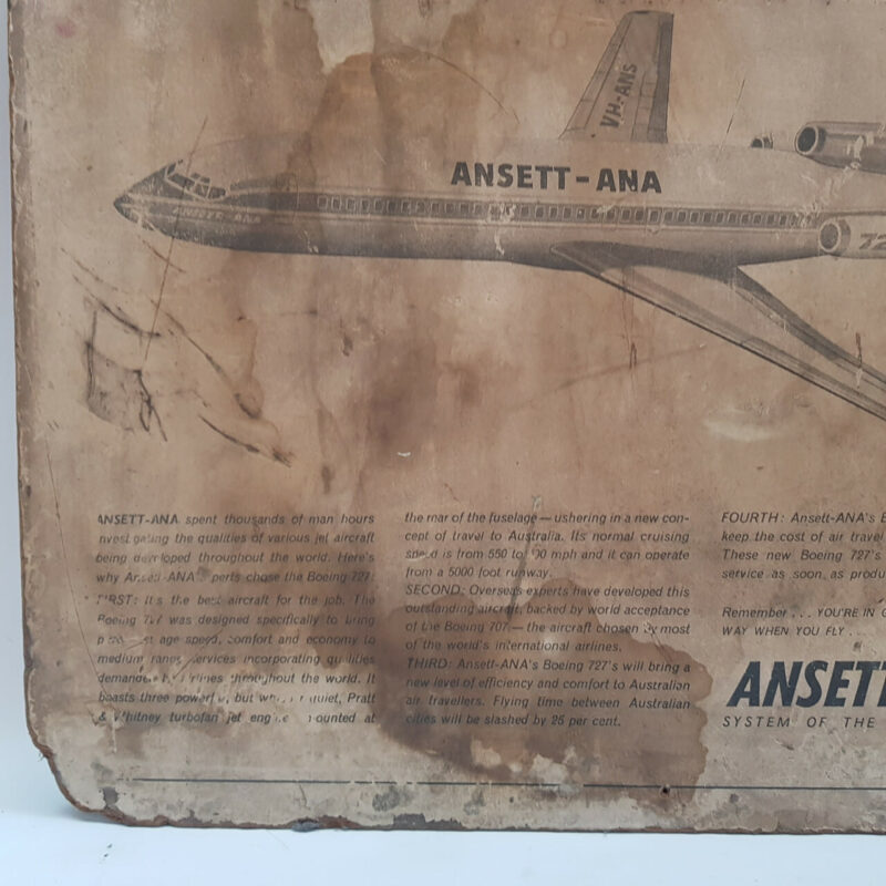 Vintage Retro Ansett-Ana Airline with Boeing 727 Plane Sign #46632