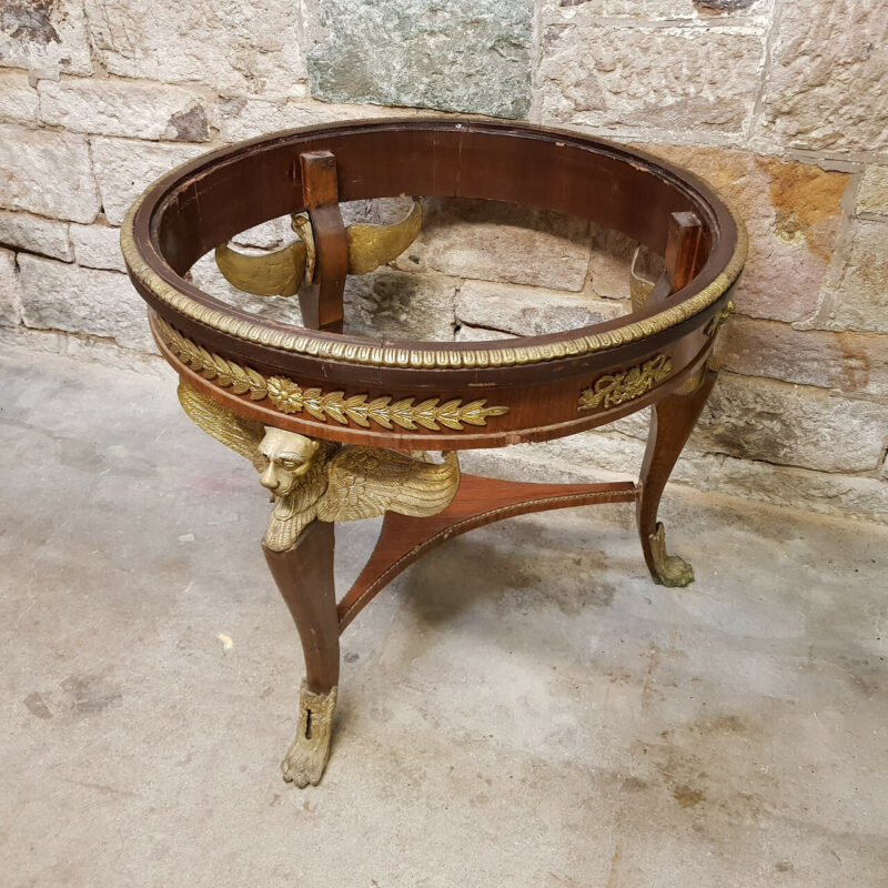 Antique French Empire Marble Top Table with Three Winged Lion Legs & Paw Feet #40801