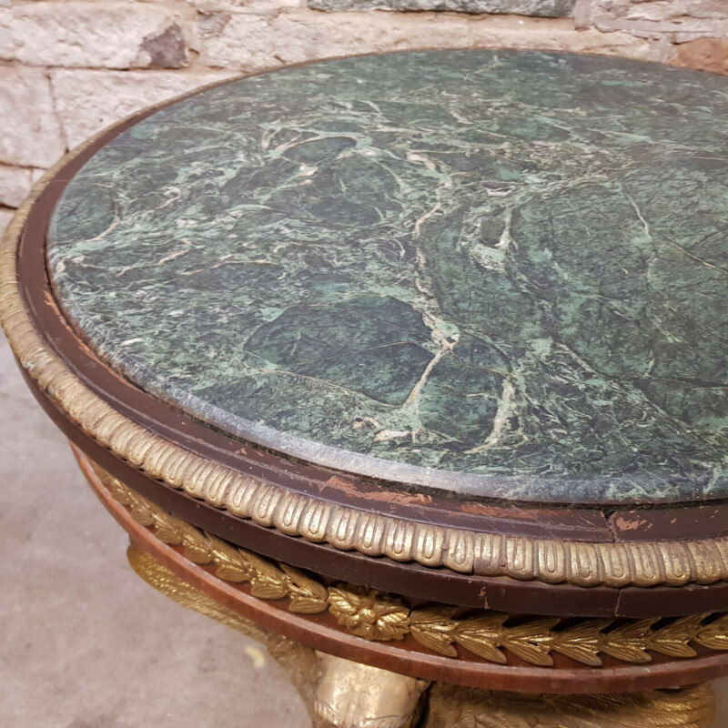 Antique French Empire Marble Top Table with Three Winged Lion Legs & Paw Feet #40801