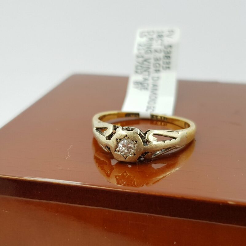 18ct Vintage Yellow Gold Star Diamond Ring Size J #53835