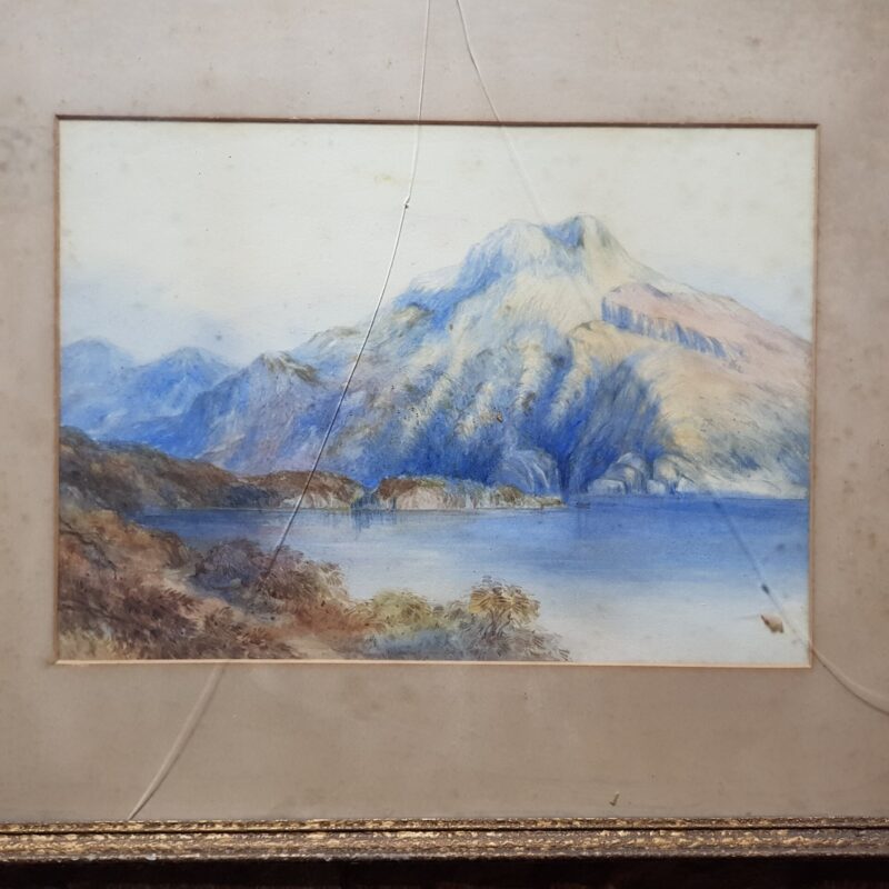 Vintage Watercolour Painting on Paper - Lake & Mountains - Unsigned (A/F) #53893