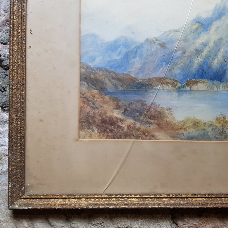 Vintage Watercolour Painting on Paper - Lake & Mountains - Unsigned (A/F) #53893