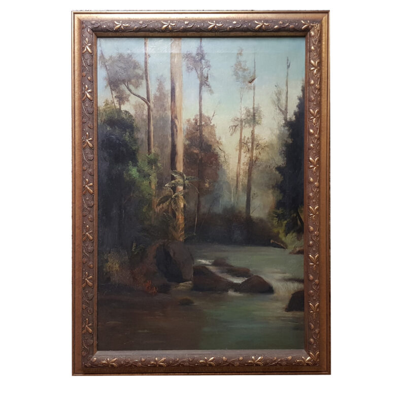 Antique Painting - River & Forrest - Oil on Canvas (a/f) #53987