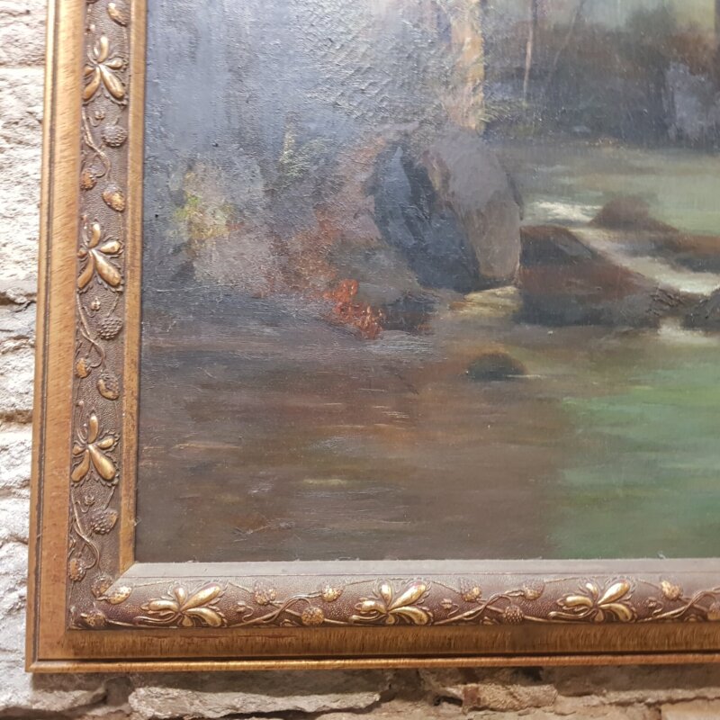 Antique Painting - River & Forrest - Oil on Canvas (a/f) #53987