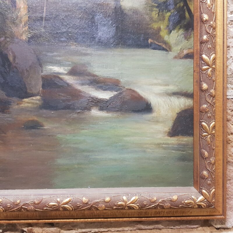 Antique Painting - River & Forrest - Oil on Canvas (a/f) #53987