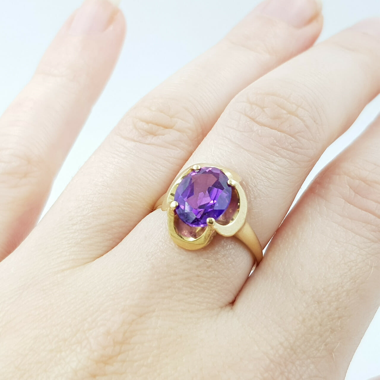 14ct Yellow Gold Purple Sapphire Cocktail Dress Ring Size N #51592