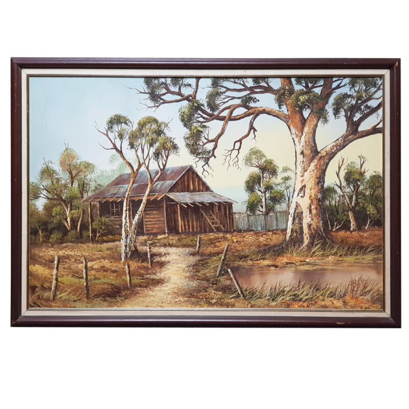Unsigned Painting - Cottage in The Bush - Oil on Board #35828