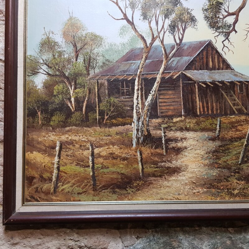 Unsigned Painting - Cottage in The Bush - Oil on Board #35828