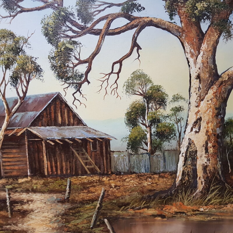Unsigned Painting - Cottage in The Bush - Oil on Board #35828