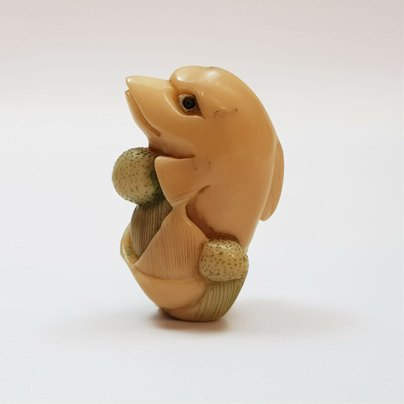 Japanese Carved Tagua Nut Dolphin Figurine - Signed #47191