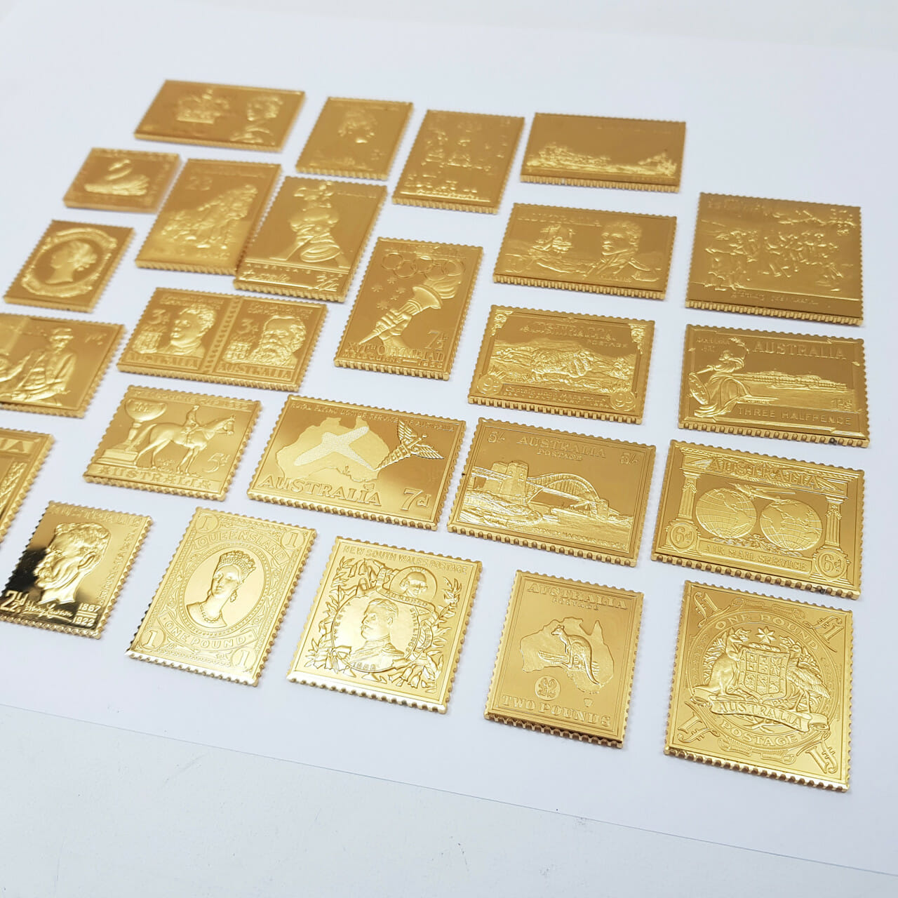 THE AUSTRALIAN COLLECTION - 25 PIECE 24CT GOLD PLATED SILVER STAMP SET #53130