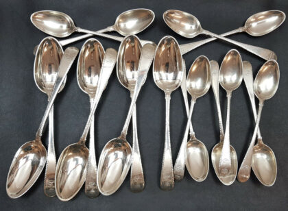 ANTIQUE STERLING SILVER SET SPOONS / TEASPOONS (EDINBURGH C.1775) #53347