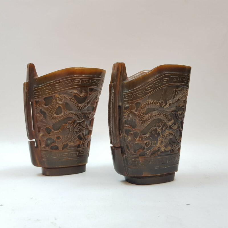 Pair of Carved Buffalo Horn Libation Cups #46868