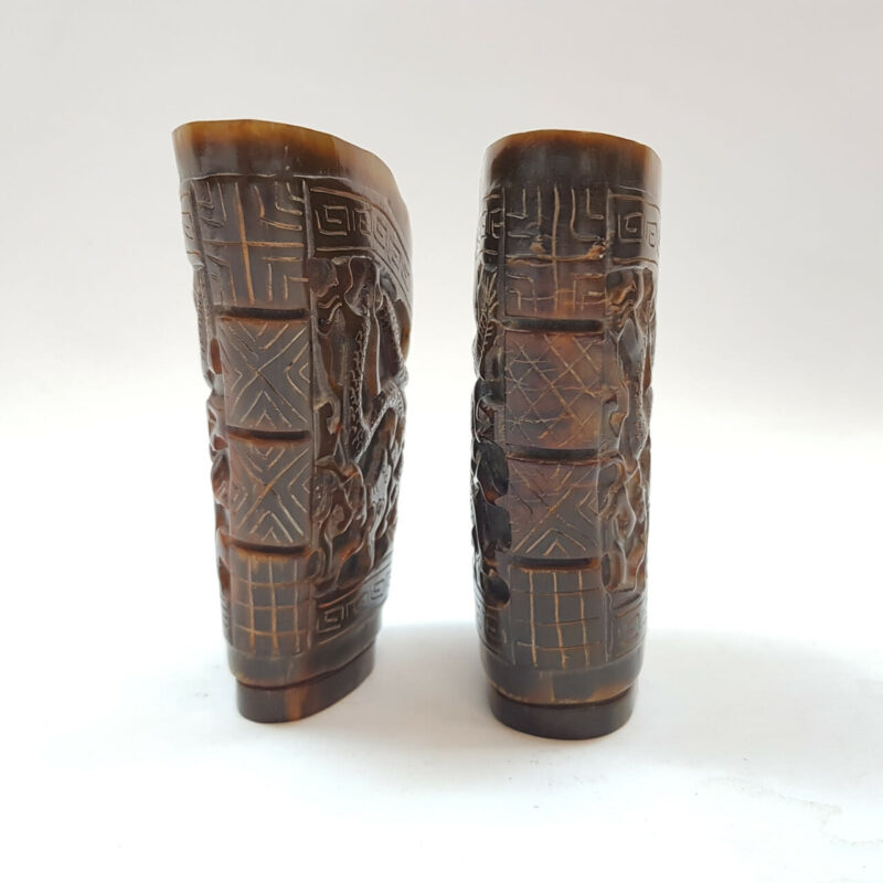 Pair of Carved Buffalo Horn Libation Cups #46868