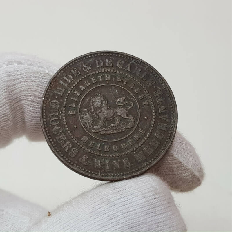 1858 Hide & De Carle Grocers & Wine Merchants Melbourne Victoria Token Coin (VF) #54250