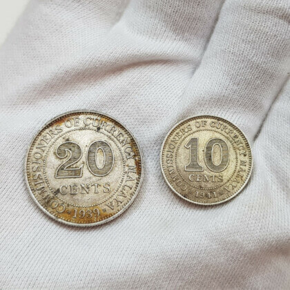 Malaya 1939 20 Cent & 1941 10 Cent Coins - 75% Silver #54290
