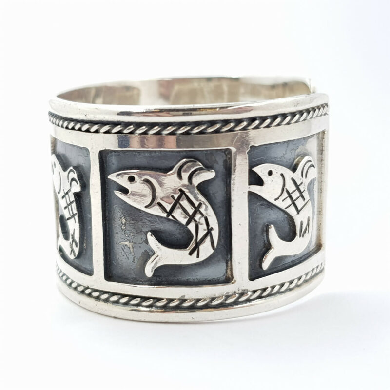 SILVER 53.2GR FISH BANGLE - MADE IN MEXICO #52011