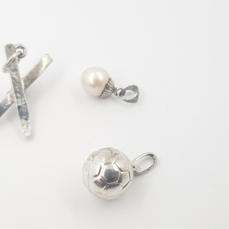 6x Sterling Silver Charms - Key, Ball, Pearl, Butterfly, Ski & Letter #30897