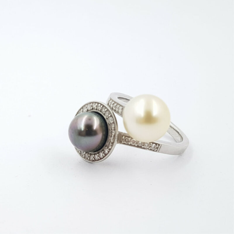 Platinum Black & White South Sea Pearls & Diamond Ring (Val $5,000) Size K#37519