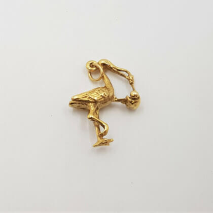 9ct Yellow Gold Stork & Newborn Baby Charm / Pendant #55529