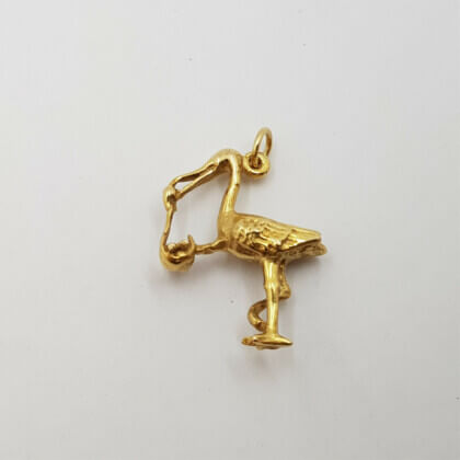 9ct Yellow Gold Stork & Newborn Baby Charm / Pendant #55529