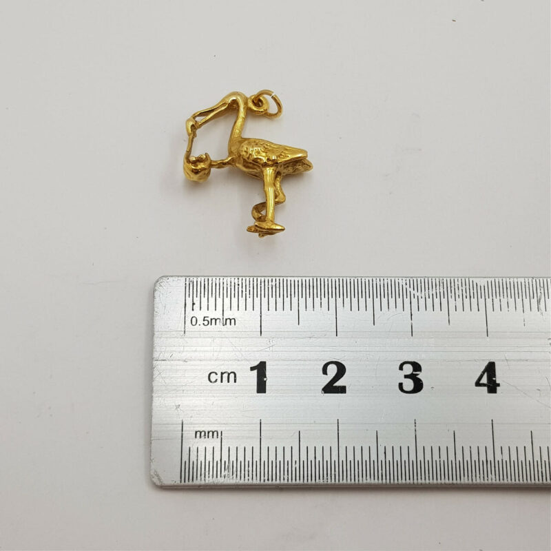 9ct Yellow Gold Stork & Newborn Baby Charm / Pendant #55529