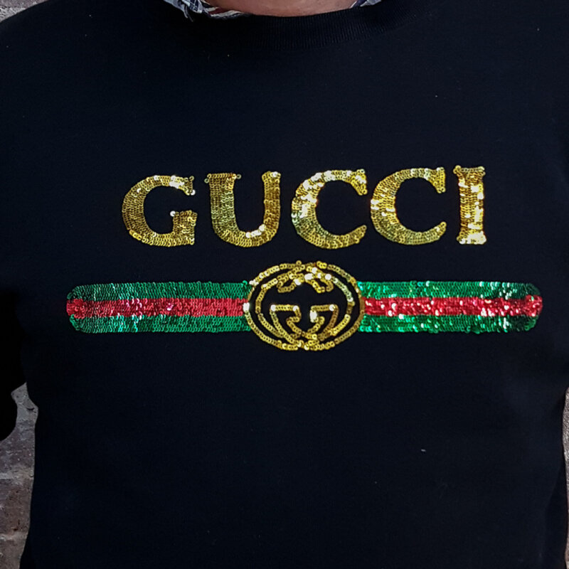 Gucci Black Tiger Sequin-Embellished Cotton Sweatshirt / Jumper + Dustbag #55499