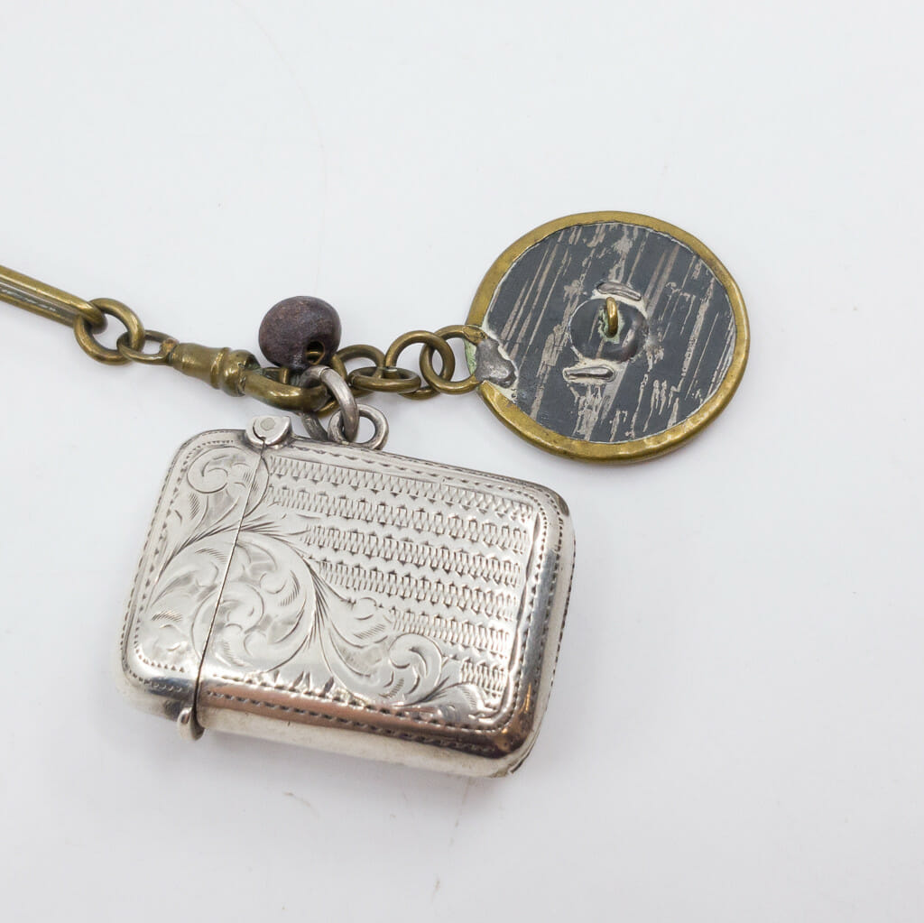 Antique Sterling Silver Vesta Case c/1903 Birmingham with Chain & Button #55847 Antique Sterling Silver Vesta Case c/1903 Birmingham with Chain & Button #55847 - Image 11