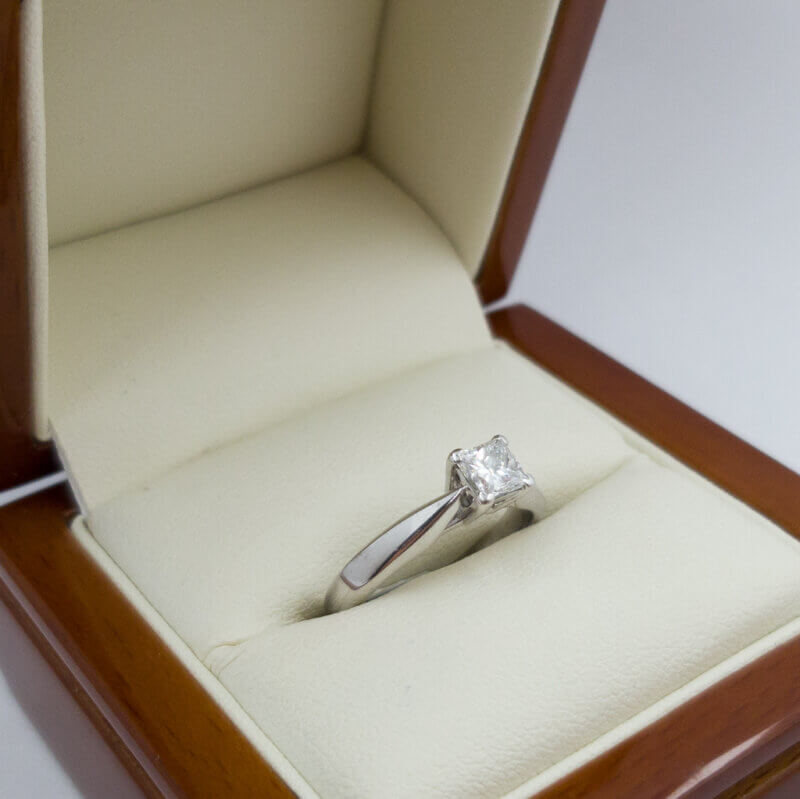 18ct White Gold Princess Solitaire Diamond Ring Val $2980 Size L1/2 #53808