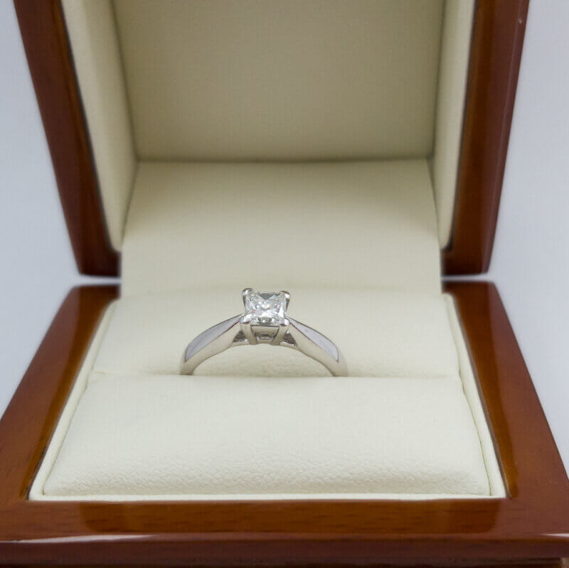 18ct White Gold Princess Solitaire Diamond Ring Val $2980 Size L1/2 #53808