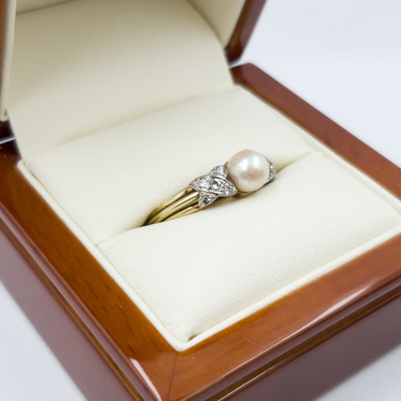 18ct Yellow Gold Pearl Diamond Ring Val $2250 Size N #56493