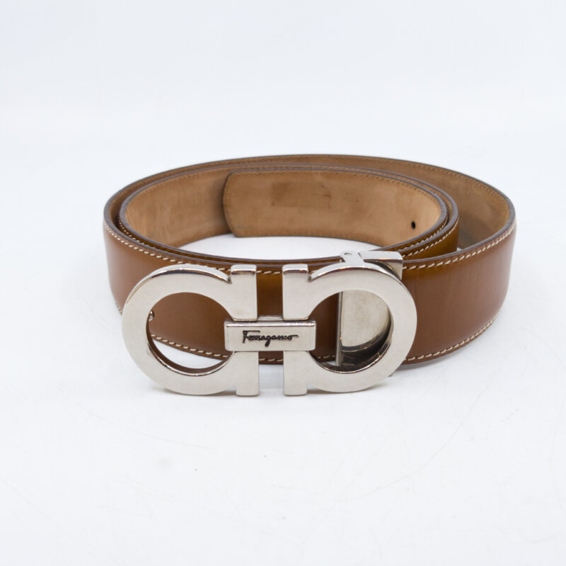 Salvatore Ferragamo Reversible Brown Leather Belt in Box #57039