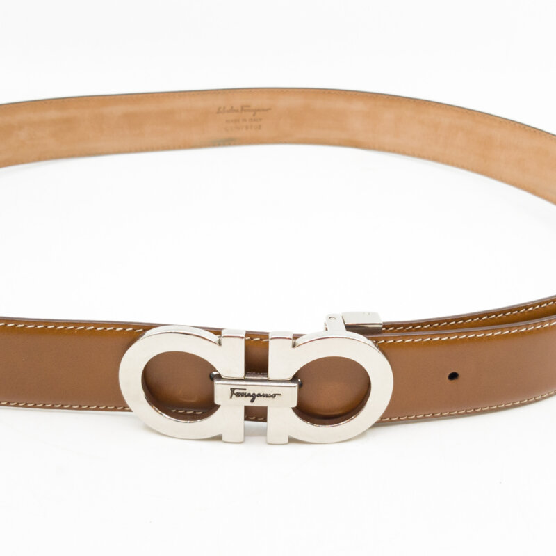Salvatore Ferragamo Reversible Brown Leather Belt in Box #57039