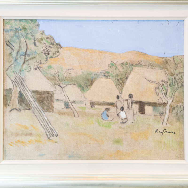 Ray Crooke (1922-2015) Painting - "Seated Islanders" Mixed On Canvas (Painting On Verso) Framed #57619