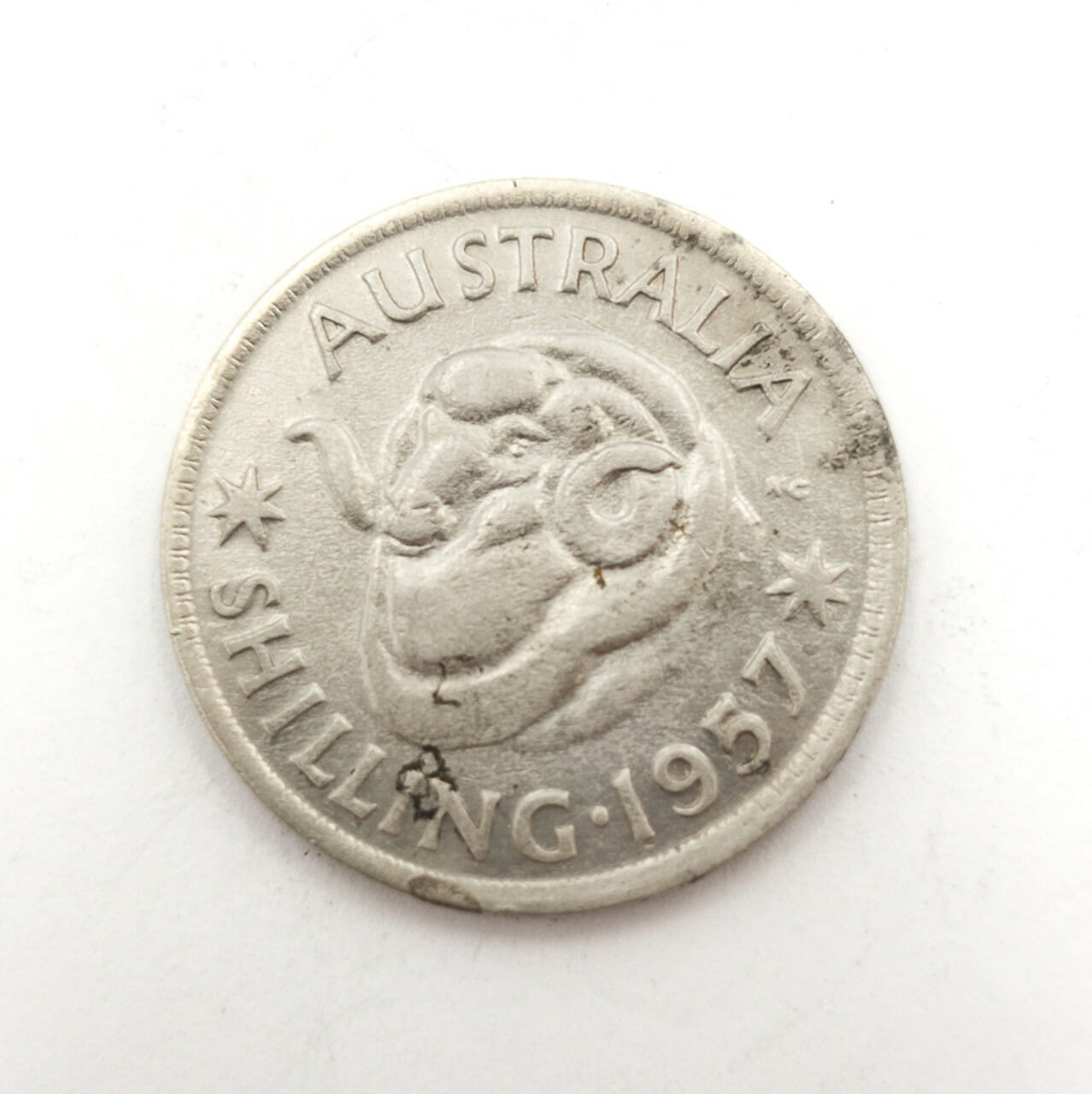 1957 Australian Shilling Coin 50% Silver Post-War Merino Ram Head