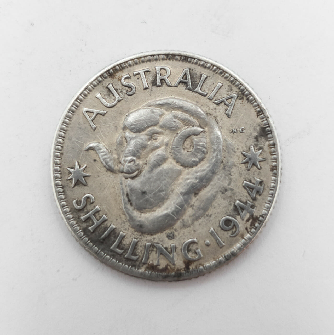 1944 Australian Shilling Coin 925 Sterling Silver Merino Ram Head