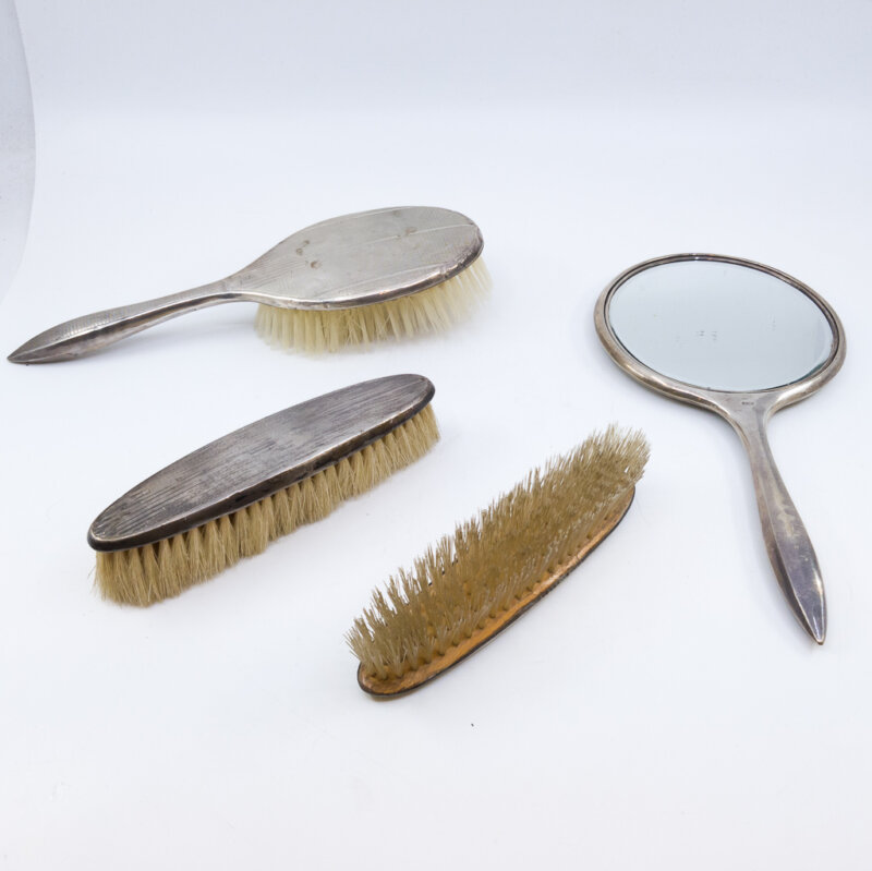 Sterling Silver Mirror & Brush Set Of 4 - B & CO Art Deco Style #34114