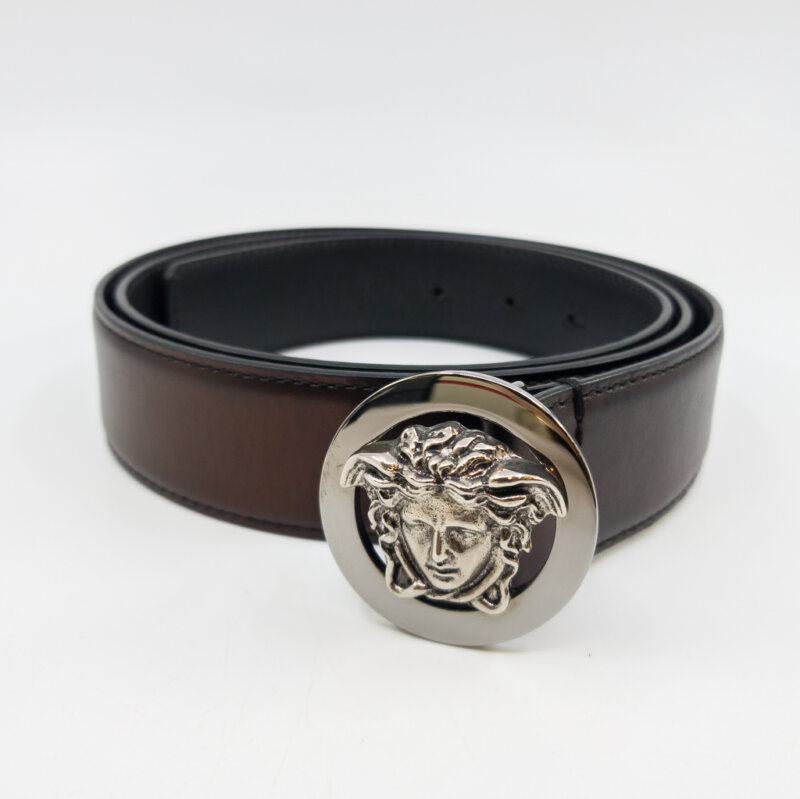 Versace Medusa Leather Belt 4138/105/42 with Silver Buckle Made In Italy #58713
