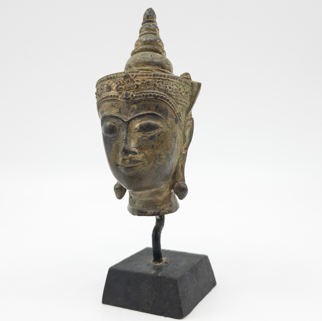 Bronze Buddha Head on Stand Figurine / Sculpture #59560 Bronze Buddha Head on Stand Figurine / Sculpture #59560