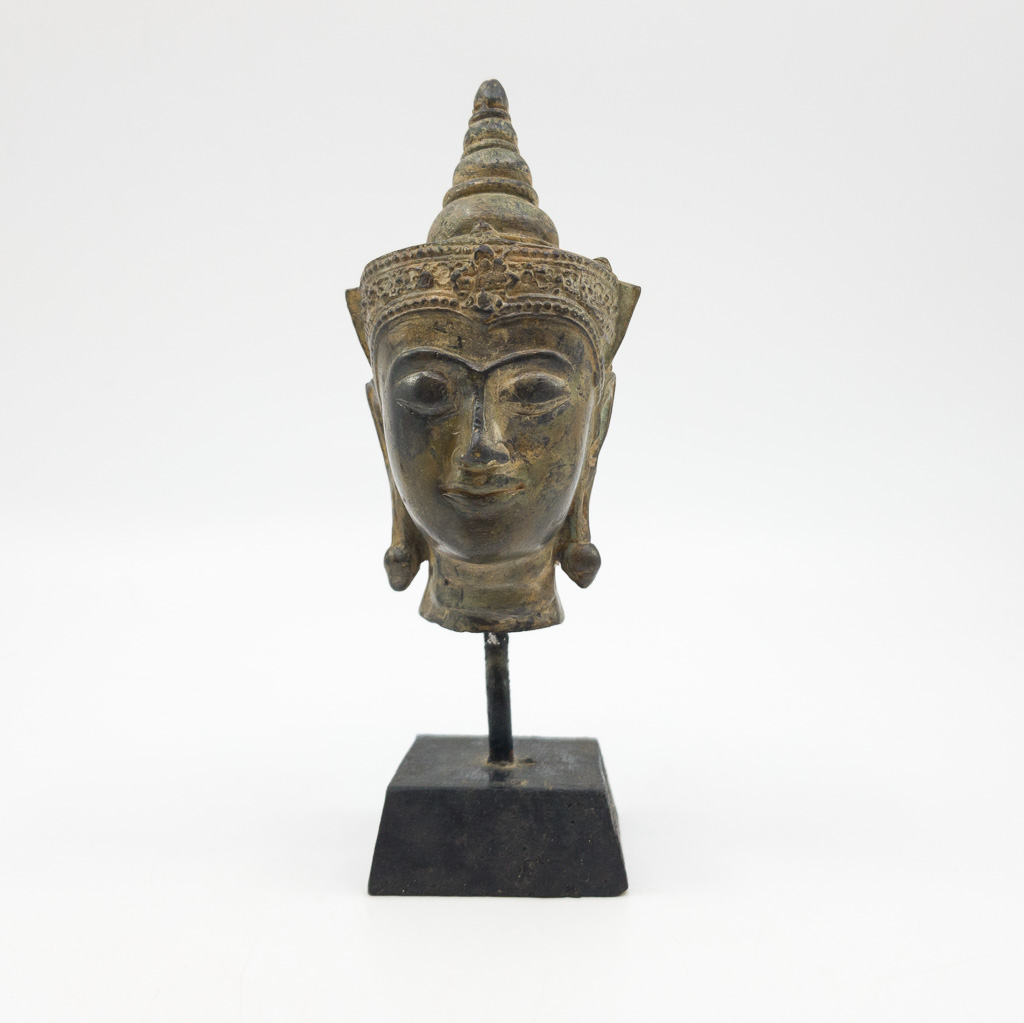 Bronze Buddha Head on Stand Figurine / Sculpture #59560 Bronze Buddha Head on Stand Figurine / Sculpture #59560 - Image 3