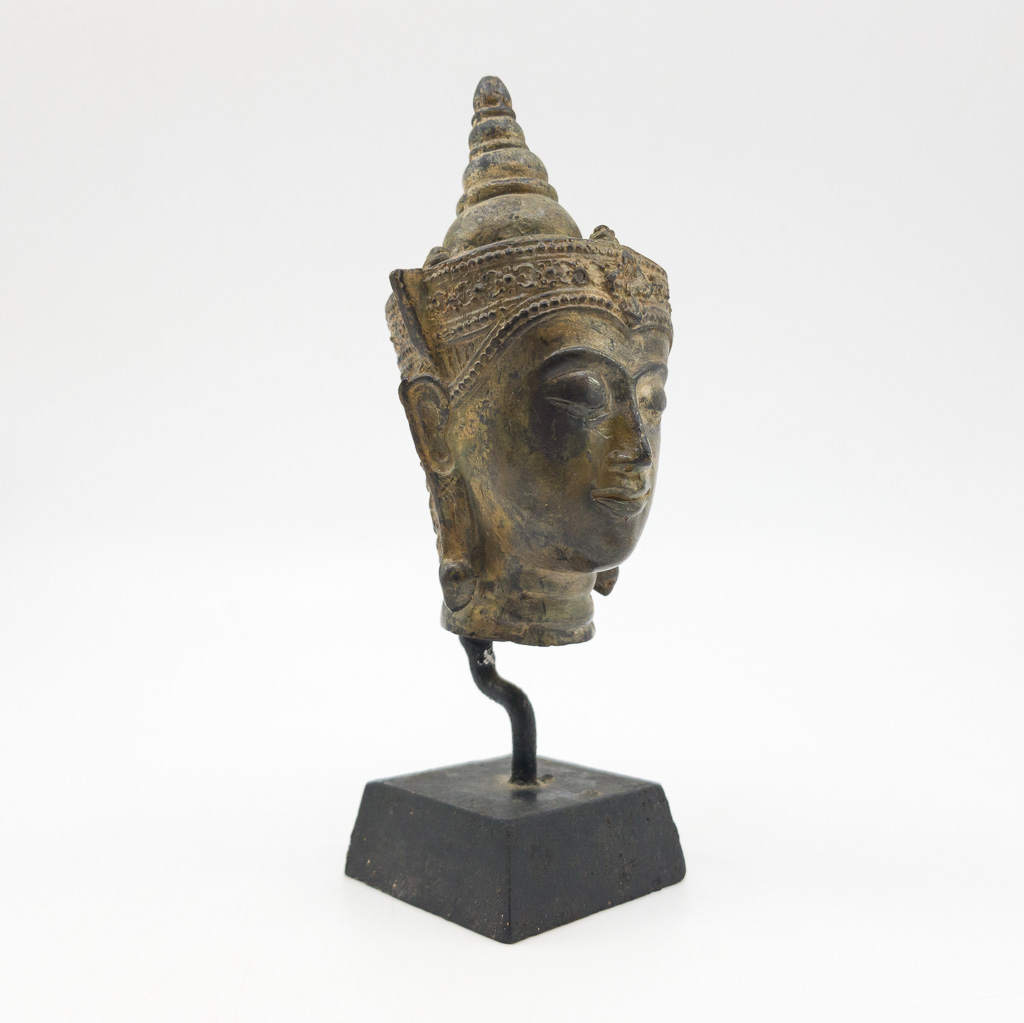 Bronze Buddha Head on Stand Figurine / Sculpture #59560 Bronze Buddha Head on Stand Figurine / Sculpture #59560 - Image 4
