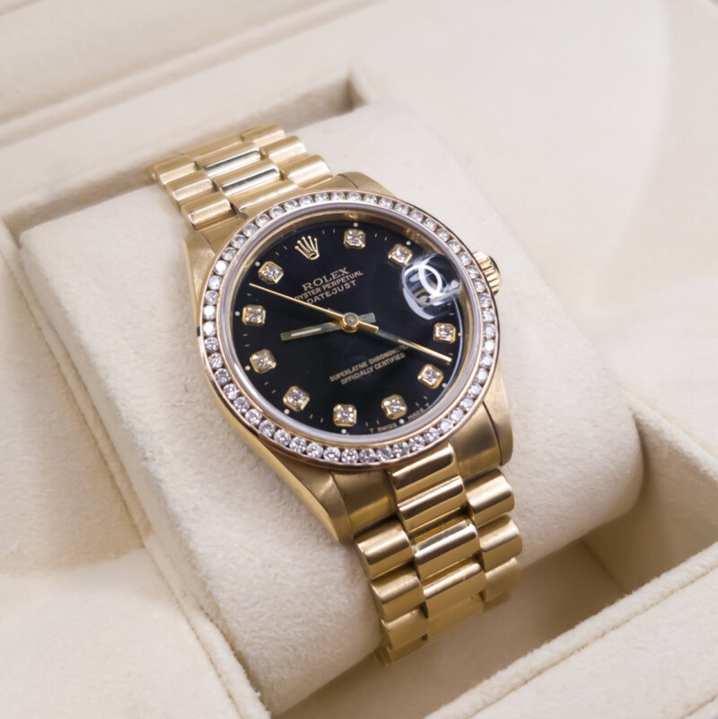 18ct Gold Rolex Diamond Bezel Datejust Watch 68278 C/1995 + Box #59837