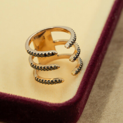 18ct Rose Gold Black Diamond Open Ring Size G 750 #55896