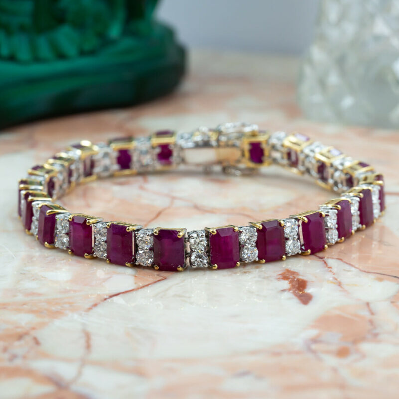 18CT 30.6GR TWO TONE GOLD BURMESE RUBY & 4.5CT DIAMOND BRACELET VAL $62765 #46956