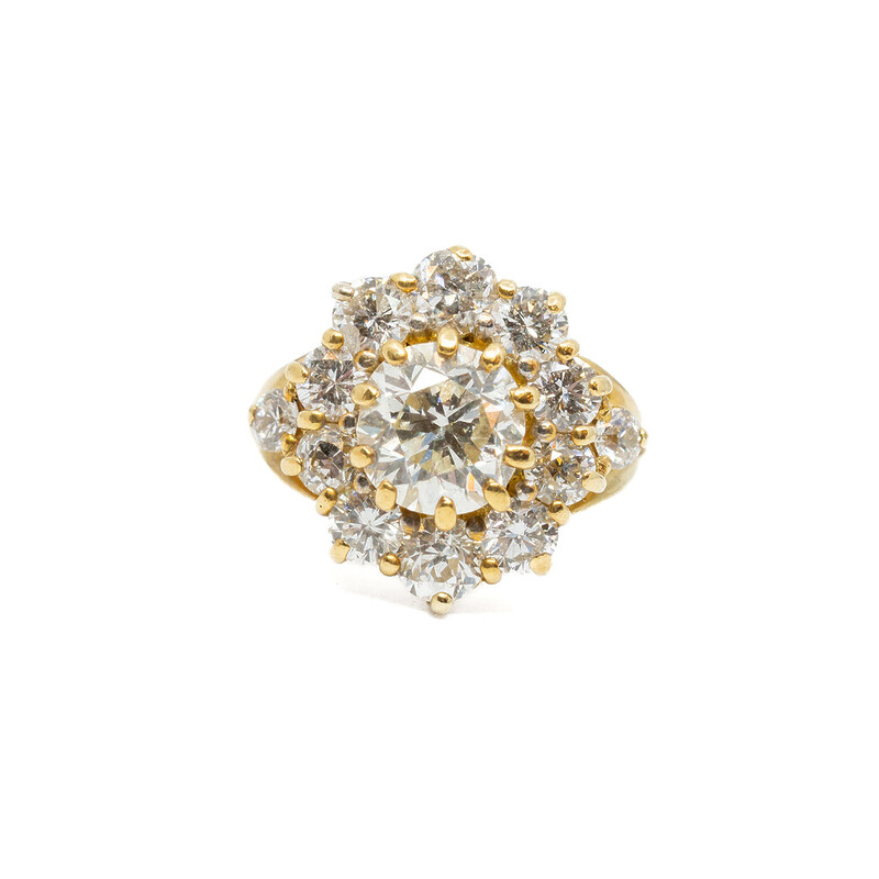 18ct Yellow Gold 4.35ct TDW Diamond Cluster Ring Val $64,210 Size L1/2 #44890