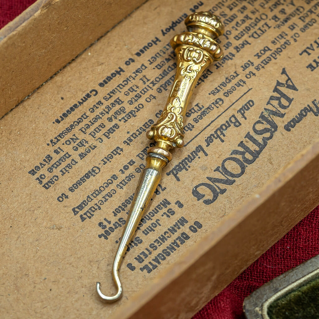 Vintage 9ct Yellow Gold & Steel Glove Button Hook